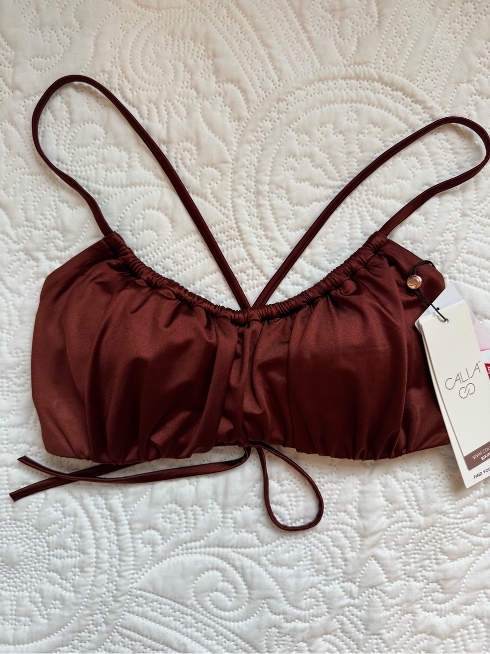 NWT CALIA by Carrie Underwood Ruched Tie Back Bikini Top